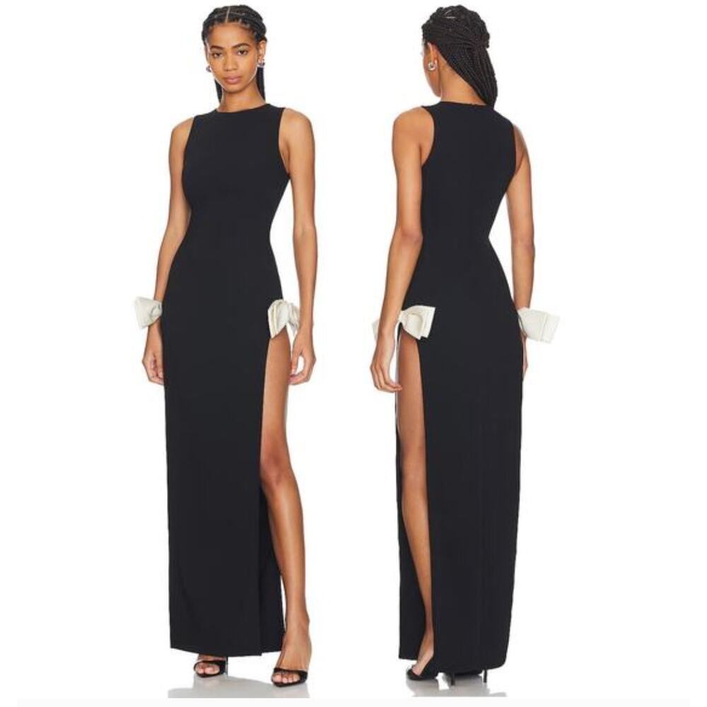 NEW REVOLVE Atoir Size 8 Jana Black Bow Double Split Wedding Party Date Night